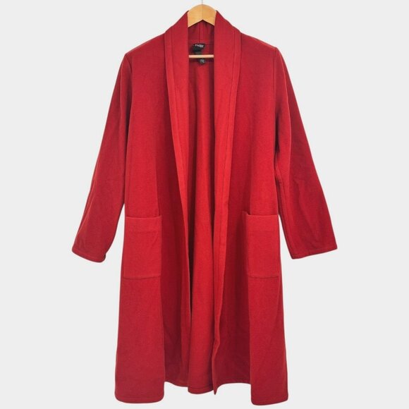 Eileen Fisher Wool Shawl Collar Coat M Minimalist Lagenlook Patch Pockets Midi - Picture 2 of 11